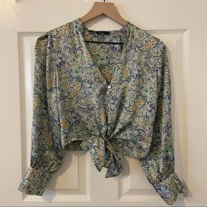 Zara Paisley Tie-Front Blouse